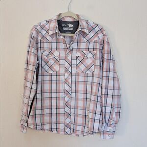 Wrangler 20X Competition Shirt Mens Large White Plaid Pearl Snap Western